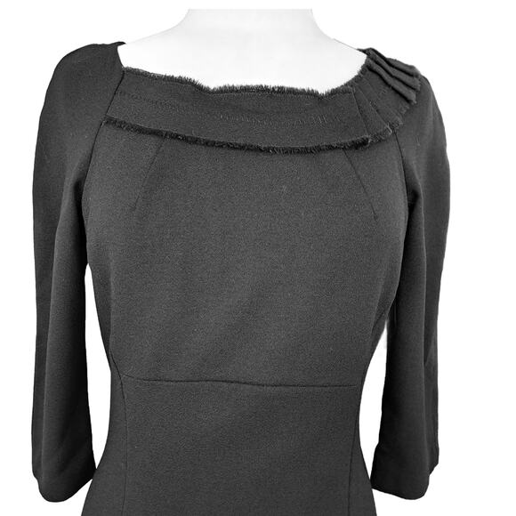 LA PERLA Black Wool Crepe Sheath Dress Size 44 / 8 Tailored Classic 3/4 Sleeve - Picture 3 of 12